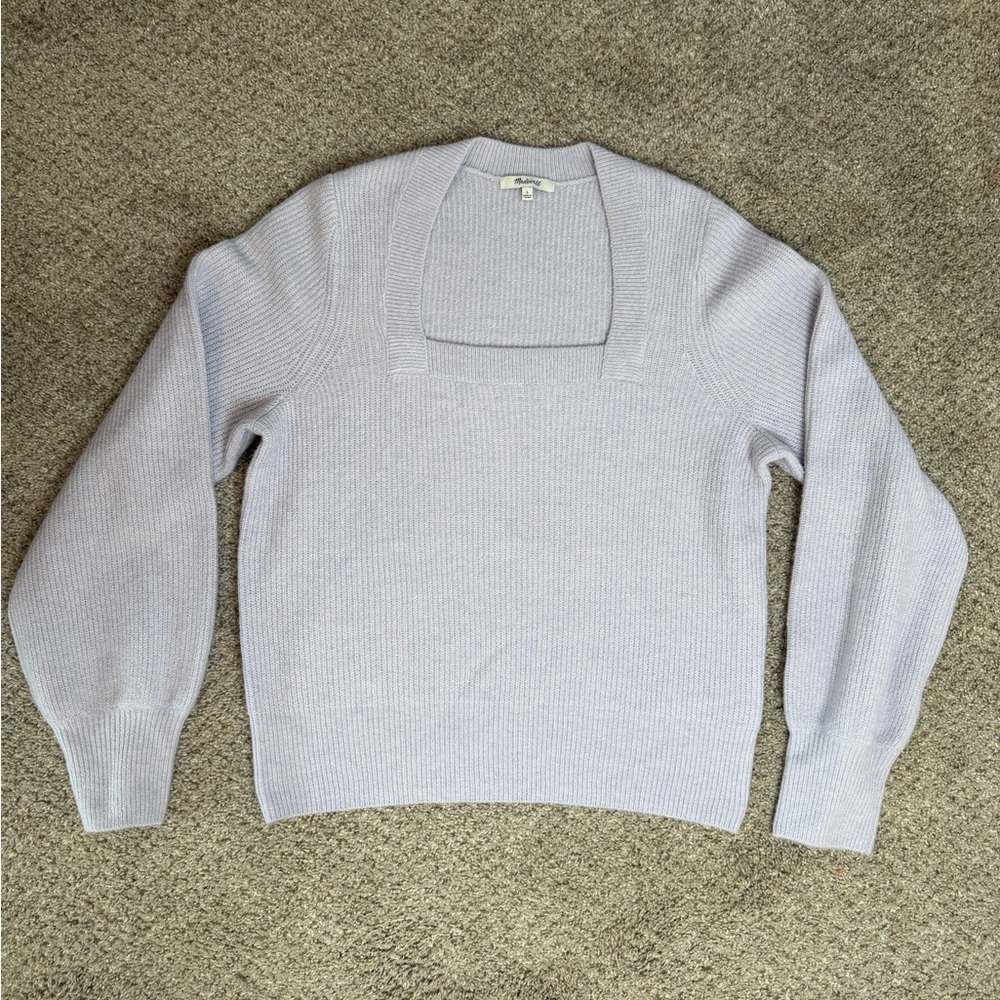 Women Madewell square neck sweater top long puff sleeves size large lavender